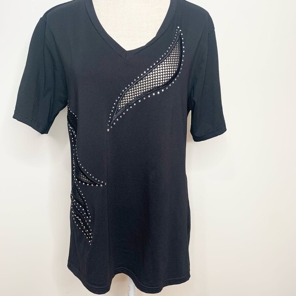 Platinum Plush Cut Out Mesh Bedazzled Rock&Roll Goth Tee Shirt 3X - Picture 1 of 9